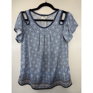 NWT Max Studio Off The Shoulder Blues Geometric Blouse Size XS